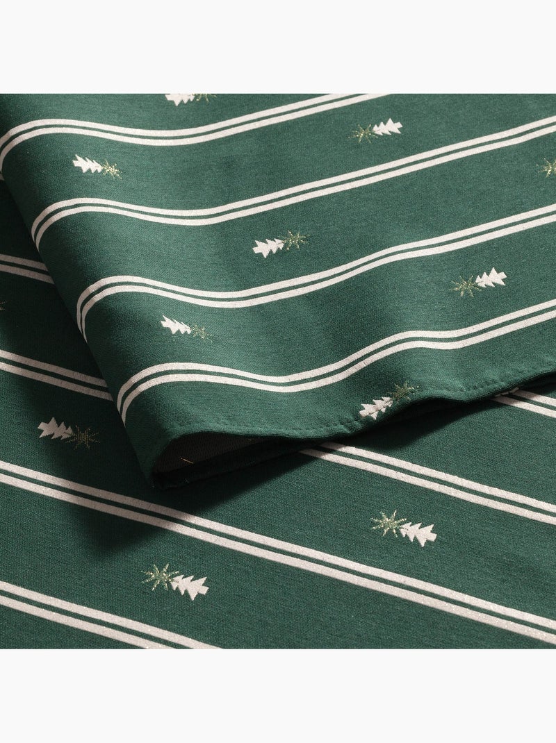Toalha de mesa de natal às riscas duplas com fio lurex e abetos bordados em relevo - gamusi. Verde - Kiabi