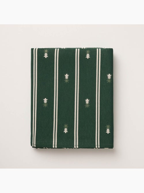 Toalha de mesa de natal às riscas duplas com fio lurex e abetos bordados em relevo - gamusi. - Kiabi