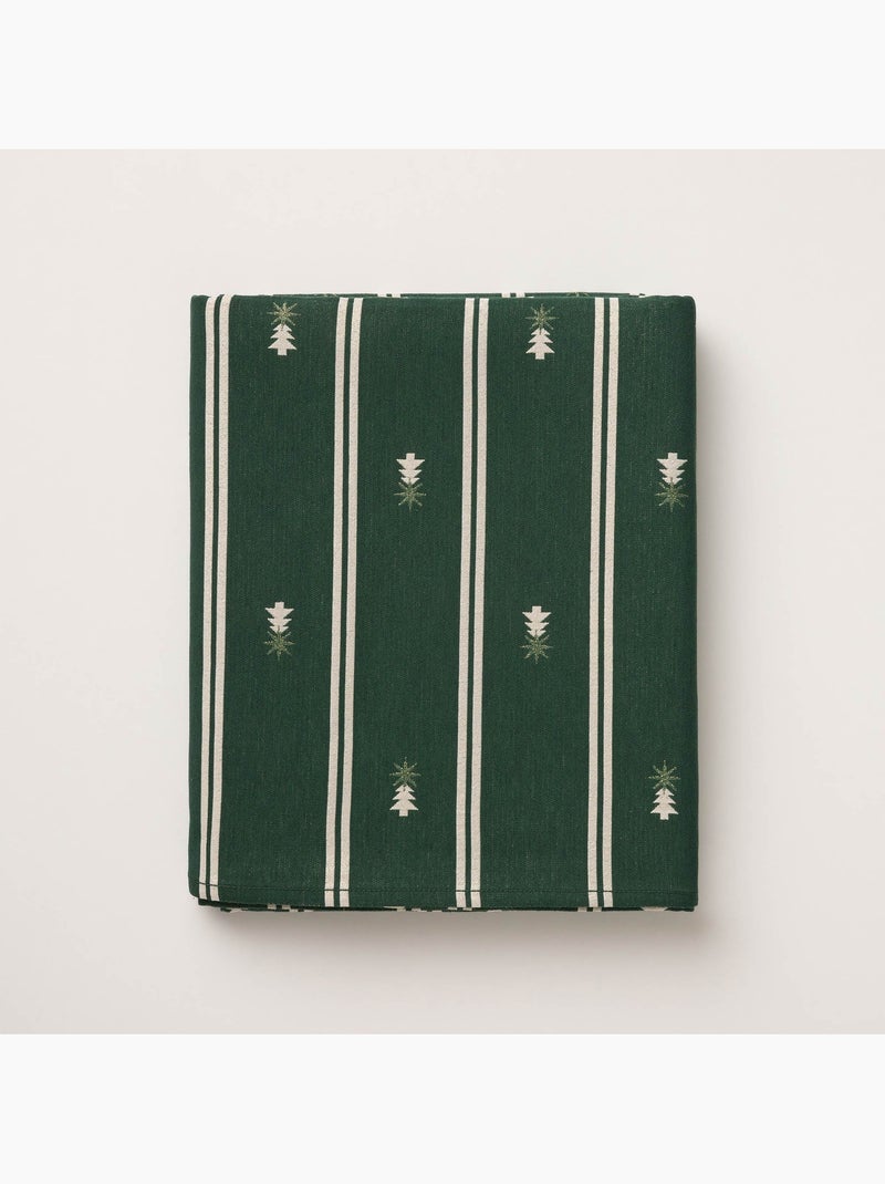 Toalha de mesa de natal às riscas duplas com fio lurex e abetos bordados em relevo - gamusi. Verde - Kiabi