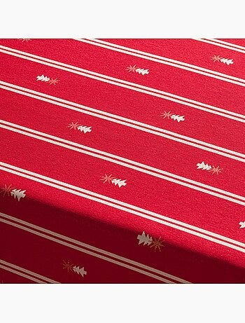 Toalha de mesa de natal às riscas duplas com fio lurex e abetos bordados em relevo - gamusi.