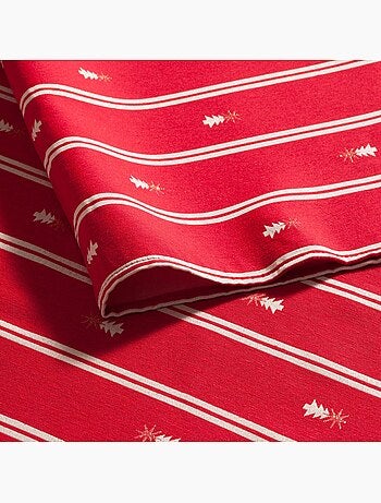 Toalha de mesa de natal às riscas duplas com fio lurex e abetos bordados em relevo - gamusi.