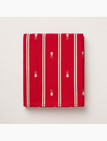 Toalha de mesa de natal às riscas duplas com fio lurex e abetos bordados em relevo - gamusi.