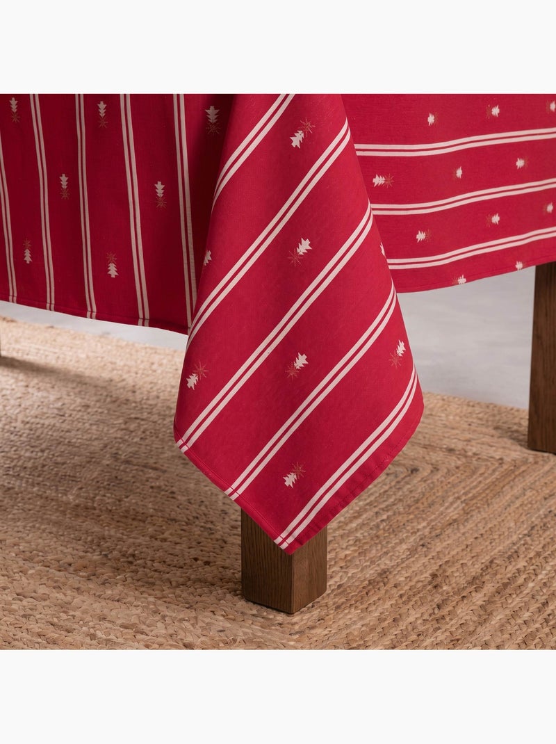 Toalha de mesa de natal às riscas duplas com fio lurex e abetos bordados em relevo - gamusi. Vermelho - Kiabi