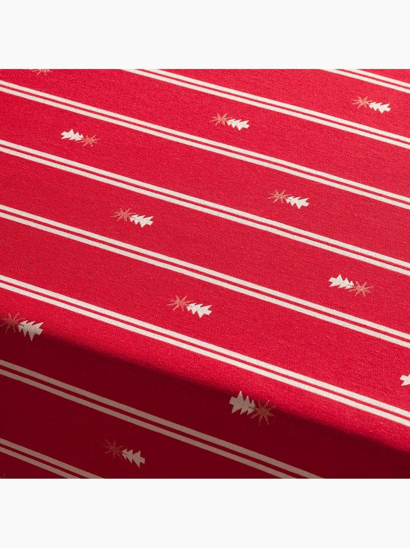 Toalha de mesa de natal às riscas duplas com fio lurex e abetos bordados em relevo - gamusi. Vermelho - Kiabi