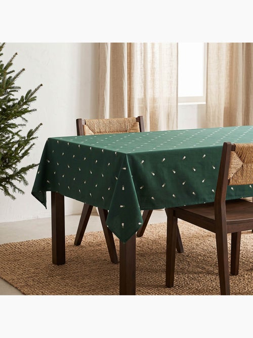 Toalha de mesa de natal com fio lurex e abetos bordados em relevo - gamusi. - Kiabi