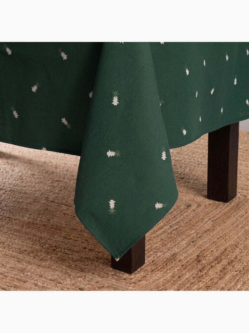 Toalha de mesa de natal com fio lurex e abetos bordados em relevo - gamusi. Verde - Kiabi