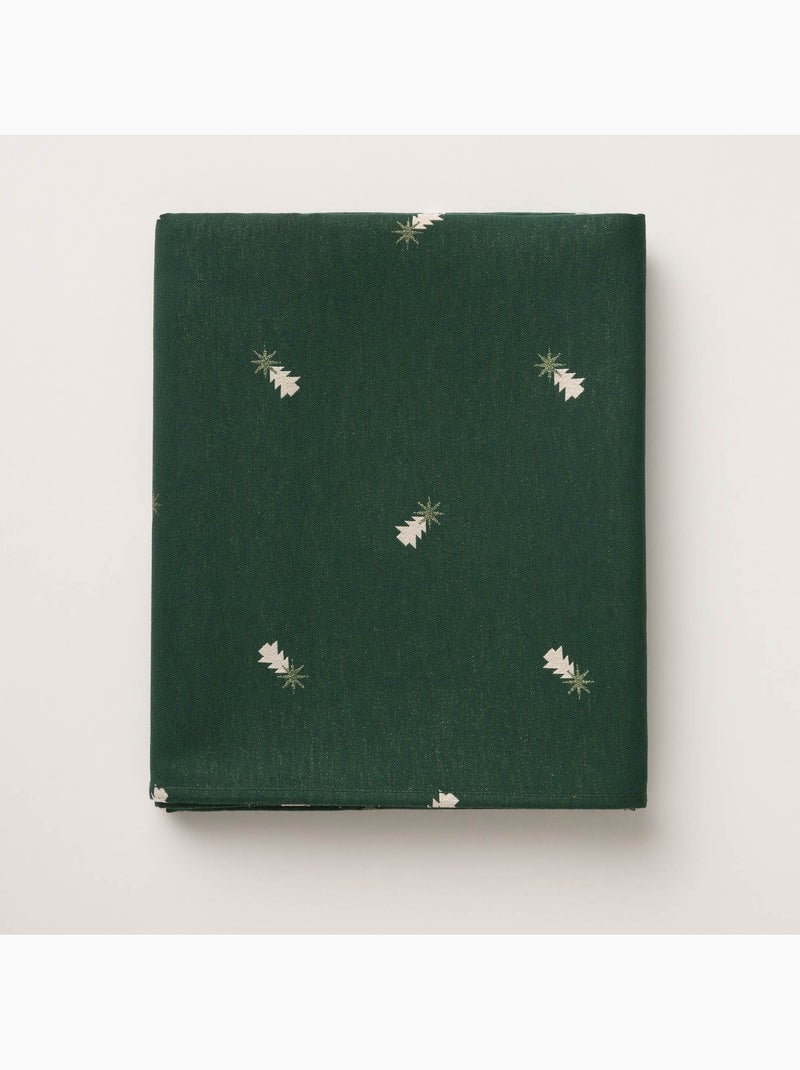Toalha de mesa de natal com fio lurex e abetos bordados em relevo - gamusi. Verde - Kiabi