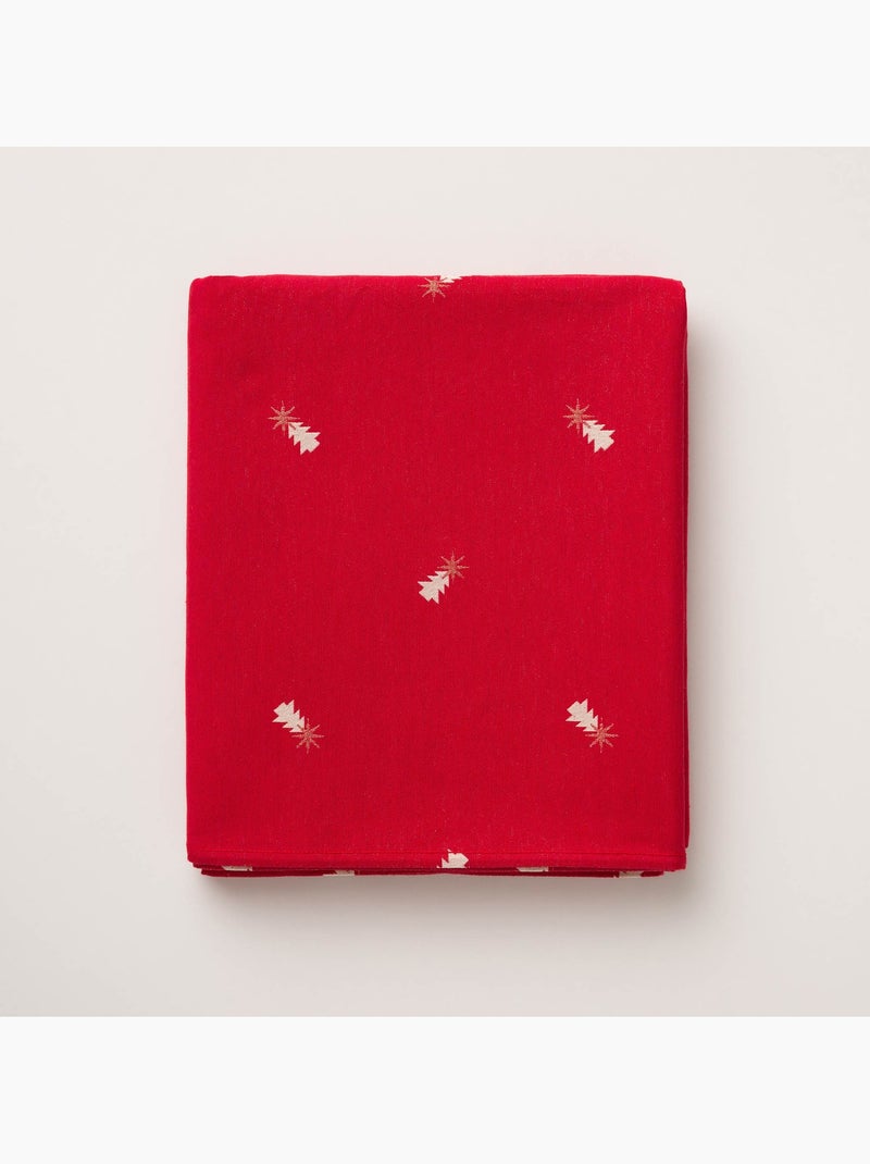 Toalha de mesa de natal com fio lurex e abetos bordados em relevo - gamusi. Vermelho - Kiabi