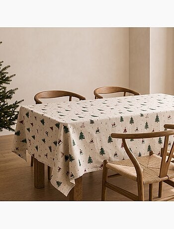 Toalha de mesa de natal com toque de linho natural e estampado alpino - gamusi.