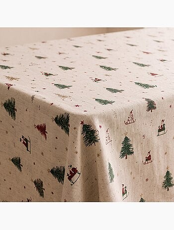 Toalha de mesa de natal com toque de linho natural e estampado alpino - gamusi.