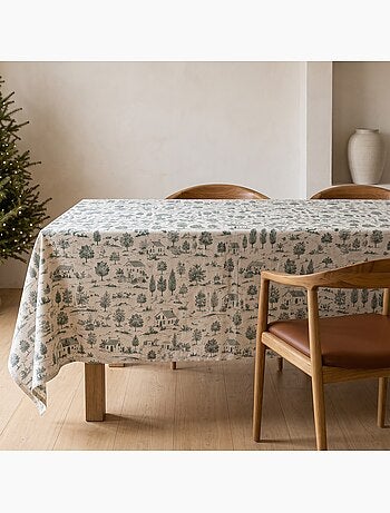 Toalha de mesa de natal com toque de linho natural e estampado campestre - gamusi.