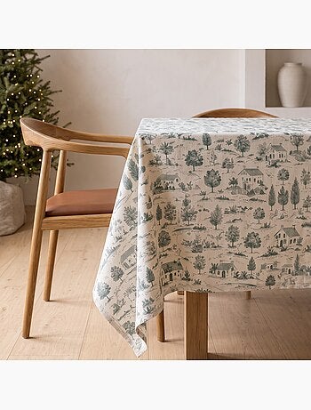 Toalha de mesa de natal com toque de linho natural e estampado campestre - gamusi.