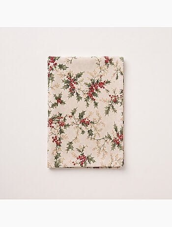 Toalha de mesa de natal com toque de linho natural e estampado de azevinho - gamusi.