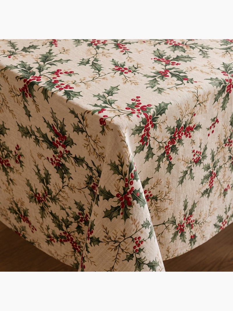 Toalha de mesa de natal com toque de linho natural e estampado de azevinho - gamusi. Linho - Kiabi