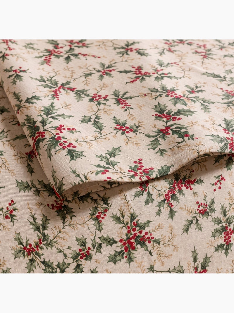 Toalha de mesa de natal com toque de linho natural e estampado de azevinho - gamusi. Linho - Kiabi