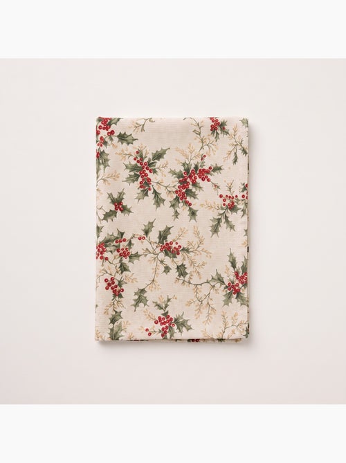 Toalha de mesa de natal com toque de linho natural e estampado de azevinho - gamusi. - Kiabi Toalha de mesa de natal com toque de linho natural e estampado de azevinho - gamusi. - Kiabi