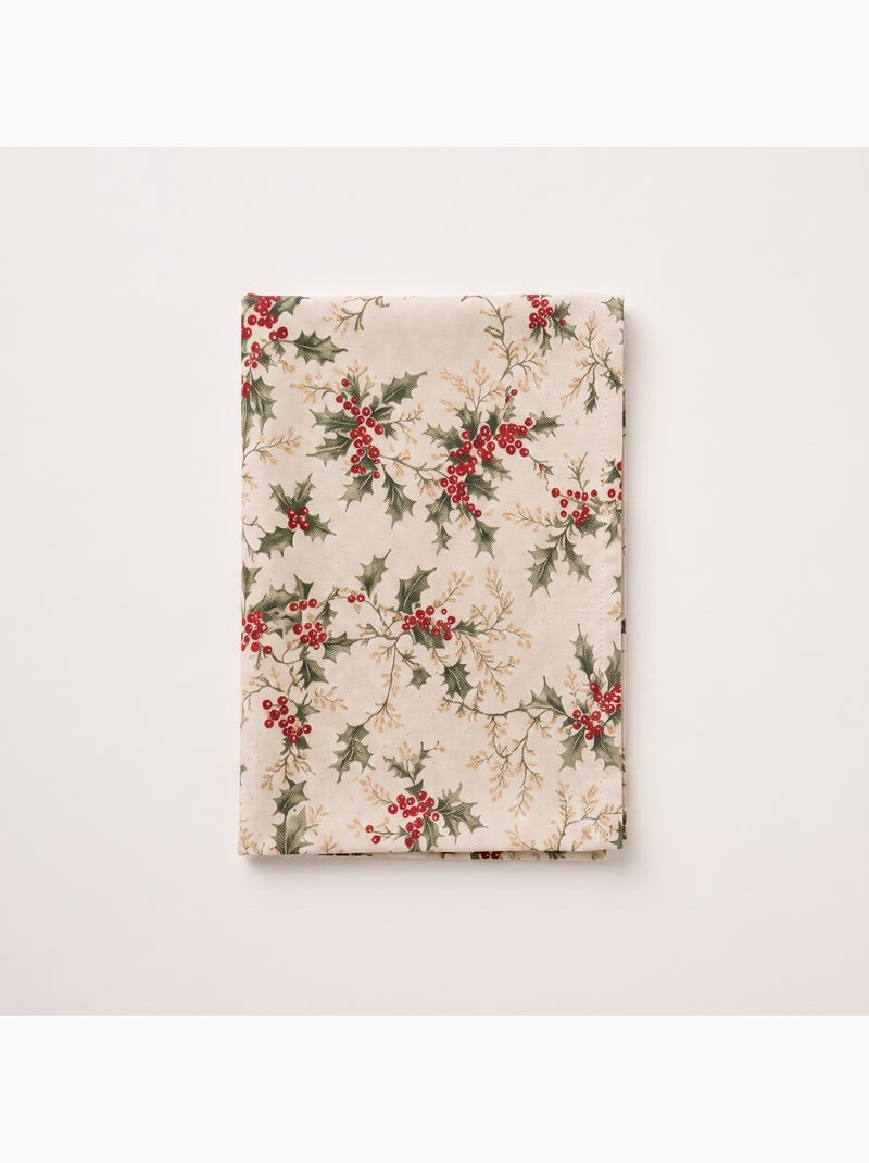 Toalha de mesa de natal com toque de linho natural e estampado de azevinho - gamusi. Linho - Kiabi
