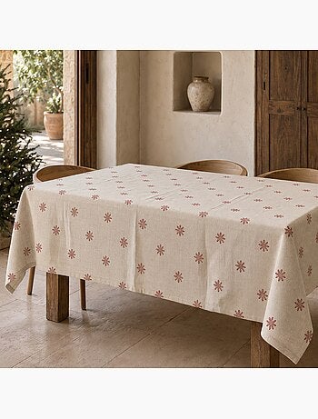 Toalha de mesa de natal com toque de linho natural e estampado de flocos de neve - gamusi.