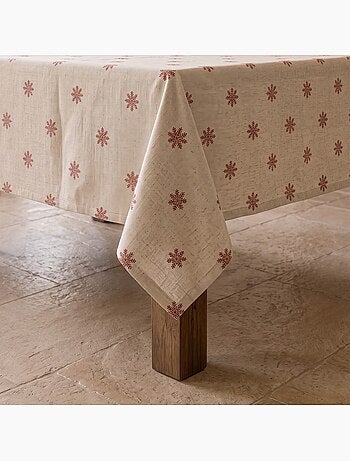 Toalha de mesa de natal com toque de linho natural e estampado de flocos de neve - gamusi.
