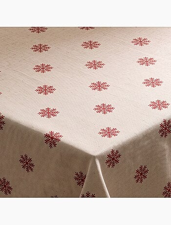Toalha de mesa de natal com toque de linho natural e estampado de flocos de neve - gamusi.