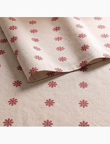 Toalha de mesa de natal com toque de linho natural e estampado de flocos de neve - gamusi.