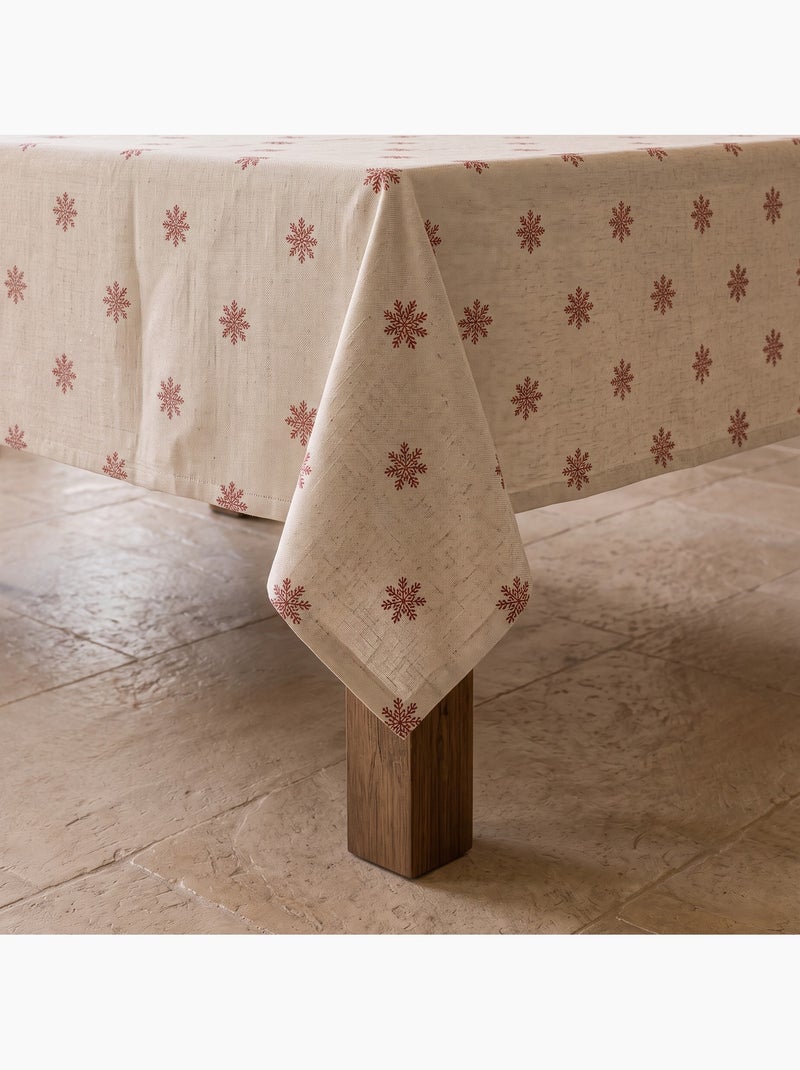 Toalha de mesa de natal com toque de linho natural e estampado de flocos de neve - gamusi. Linho - Kiabi