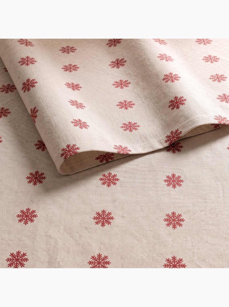 Toalha de mesa de natal com toque de linho natural e estampado de flocos de neve - gamusi. Linho - Kiabi