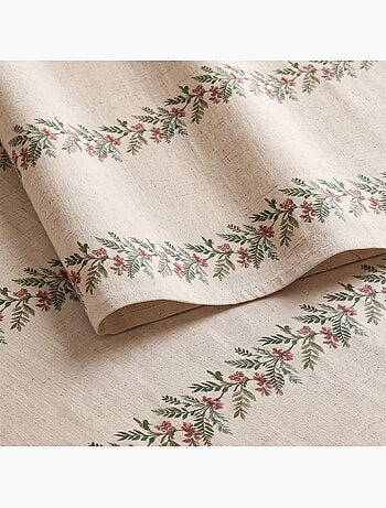 Toalha de mesa de natal com toque de linho natural e estampado de grinalda de natal - gamusi.