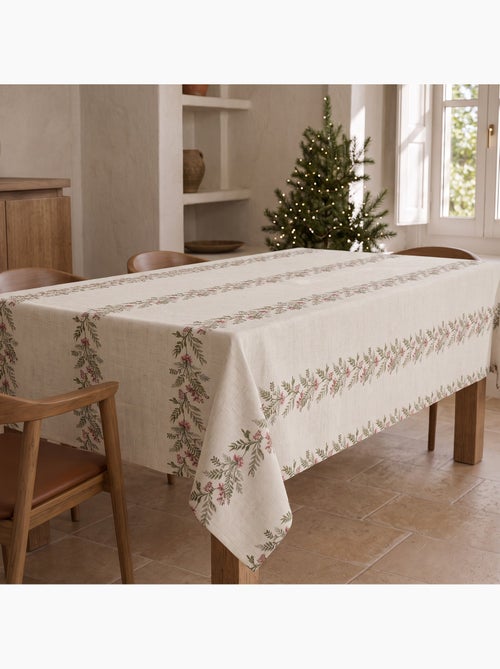 Toalha de mesa de natal com toque de linho natural e estampado de grinalda de natal - gamusi. - Kiabi Toalha de mesa de natal com toque de linho natural e estampado de grinalda de natal - gamusi. - Kiabi