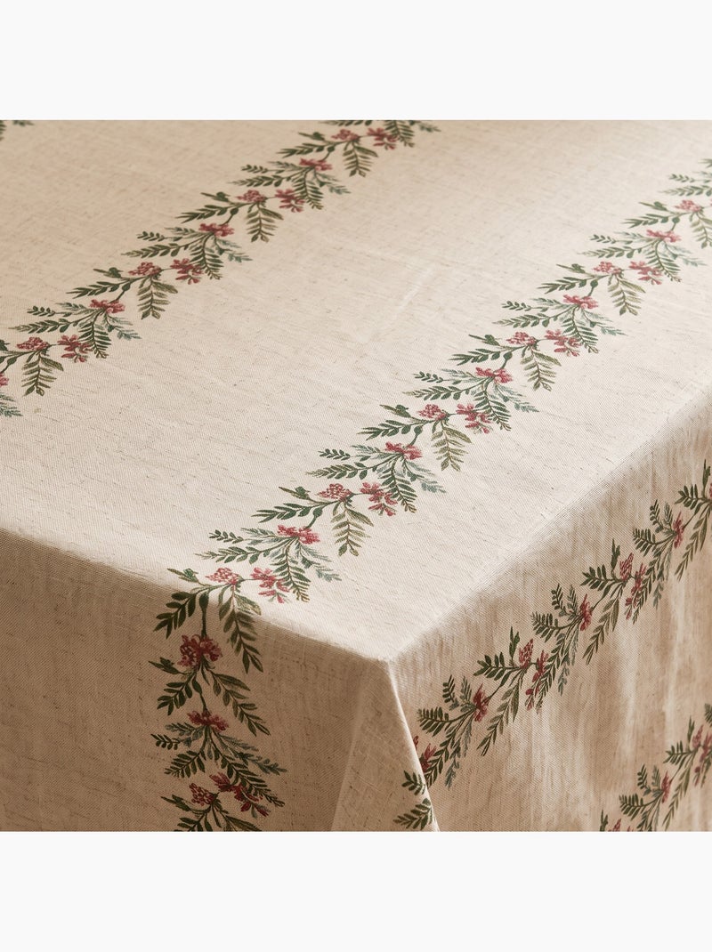 Toalha de mesa de natal com toque de linho natural e estampado de grinalda de natal - gamusi. Linho - Kiabi