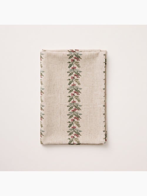 Toalha de mesa de natal com toque de linho natural e estampado de grinalda de natal - gamusi. - Kiabi Toalha de mesa de natal com toque de linho natural e estampado de grinalda de natal - gamusi. - Kiabi