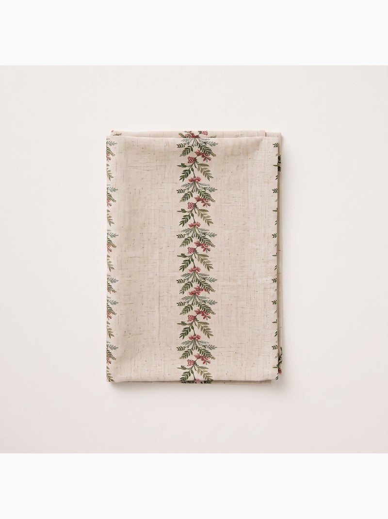 Toalha de mesa de natal com toque de linho natural e estampado de grinalda de natal - gamusi. Linho - Kiabi