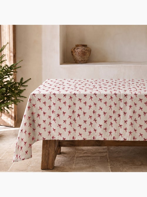 Toalha de mesa de natal com toque de linho natural e estampado de laços - gamusi. - Kiabi Toalha de mesa de natal com toque de linho natural e estampado de laços - gamusi. - Kiabi