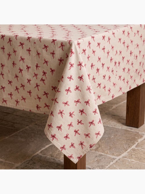Toalha de mesa de natal com toque de linho natural e estampado de laços - gamusi. - Kiabi Toalha de mesa de natal com toque de linho natural e estampado de laços - gamusi. - Kiabi