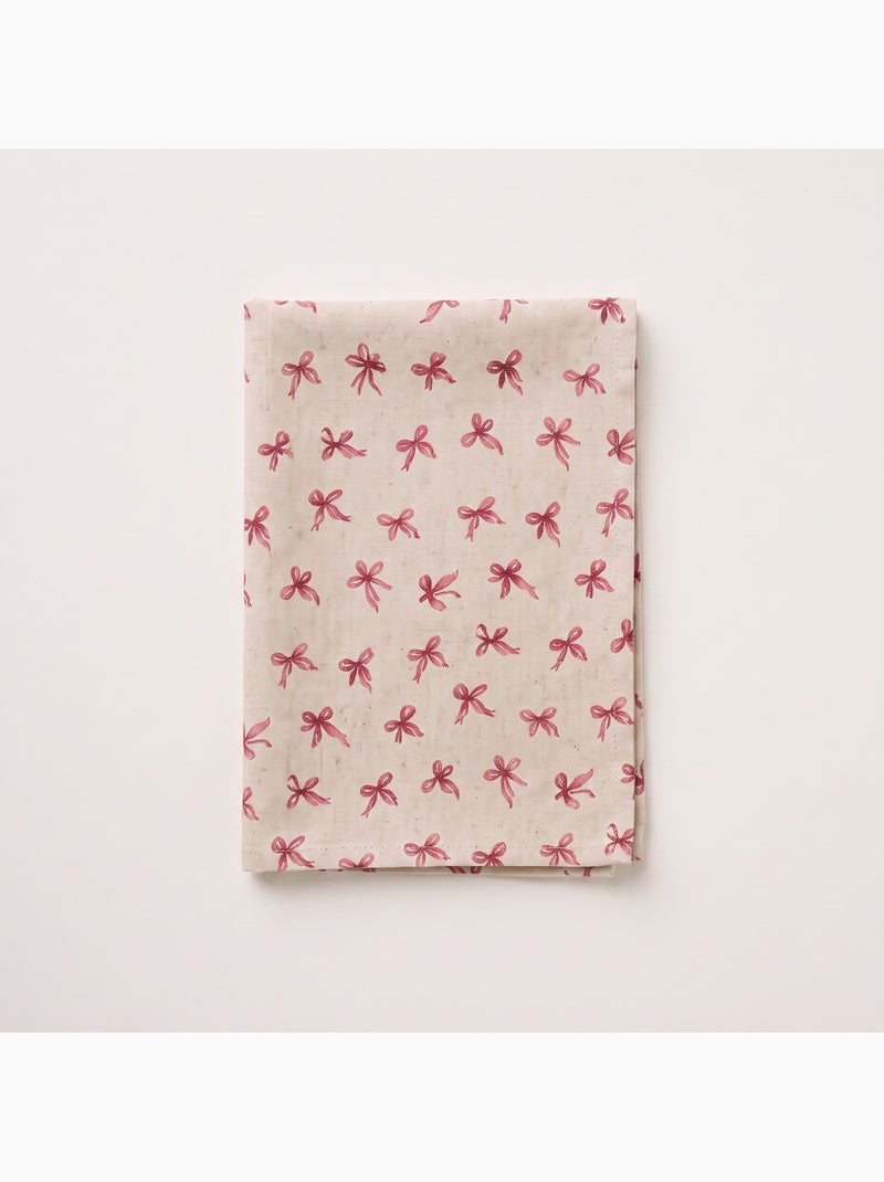 Toalha de mesa de natal com toque de linho natural e estampado de laços - gamusi. Linho - Kiabi