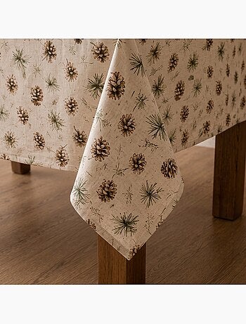 Toalha de mesa de natal com toque de linho natural e estampado de pinheiros - gamusi.