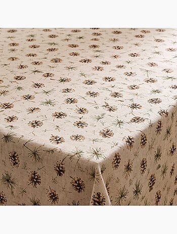 Toalha de mesa de natal com toque de linho natural e estampado de pinheiros - gamusi.