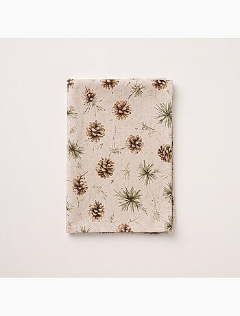 Toalha de mesa de natal com toque de linho natural e estampado de pinheiros - gamusi.