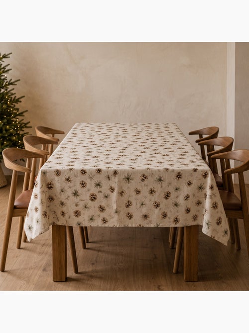 Toalha de mesa de natal com toque de linho natural e estampado de pinheiros - gamusi. - Kiabi Toalha de mesa de natal com toque de linho natural e estampado de pinheiros - gamusi. - Kiabi