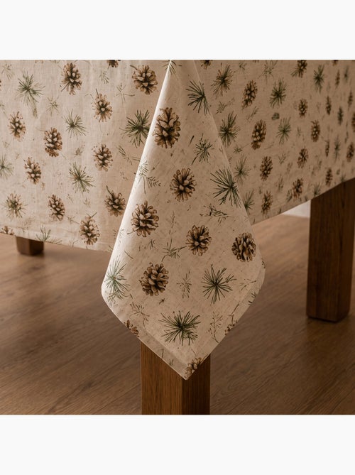 Toalha de mesa de natal com toque de linho natural e estampado de pinheiros - gamusi. - Kiabi Toalha de mesa de natal com toque de linho natural e estampado de pinheiros - gamusi. - Kiabi