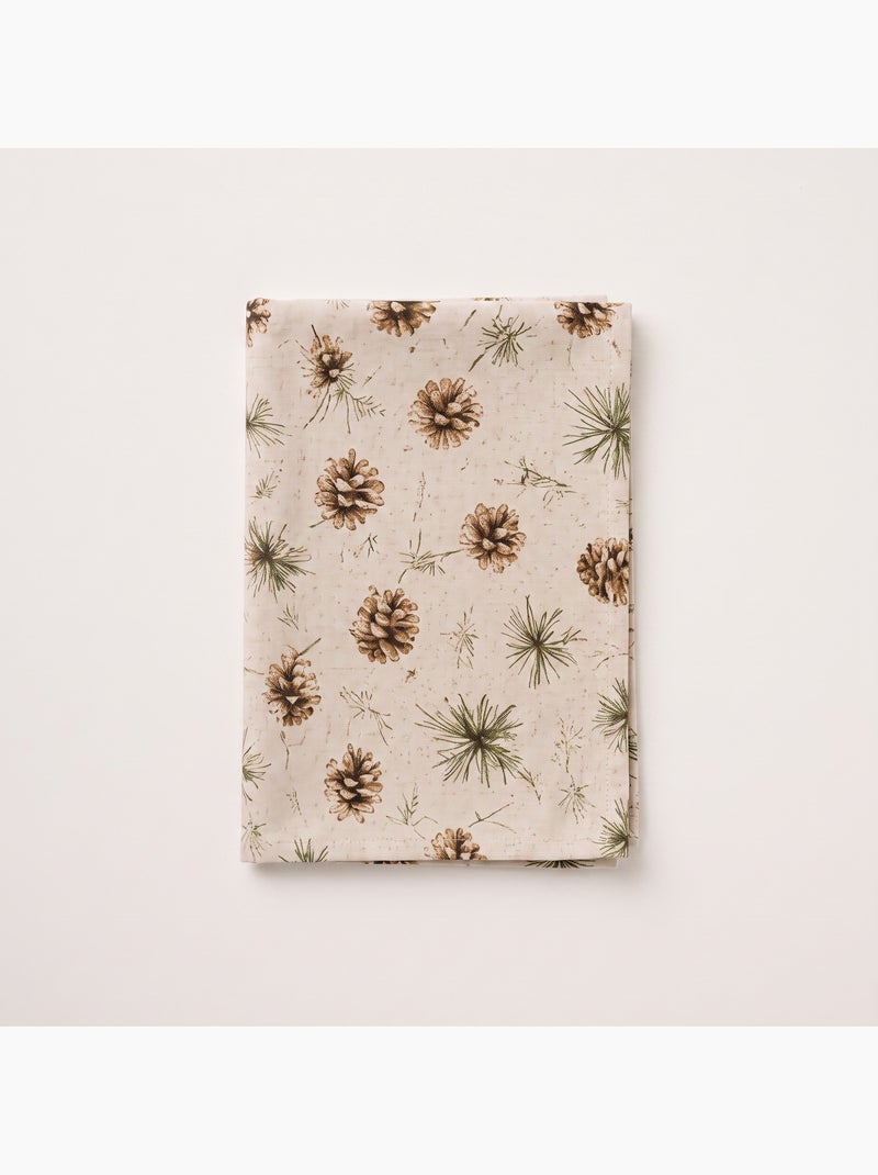 Toalha de mesa de natal com toque de linho natural e estampado de pinheiros - gamusi. Linho - Kiabi