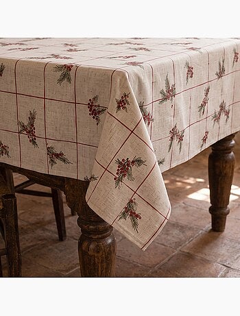 Toalha de mesa de natal com toque de linho natural e estampado xadrez - gamusi.
