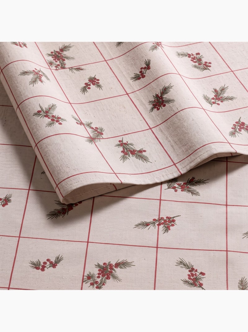 Toalha de mesa de natal com toque de linho natural e estampado xadrez - gamusi. Linho - Kiabi