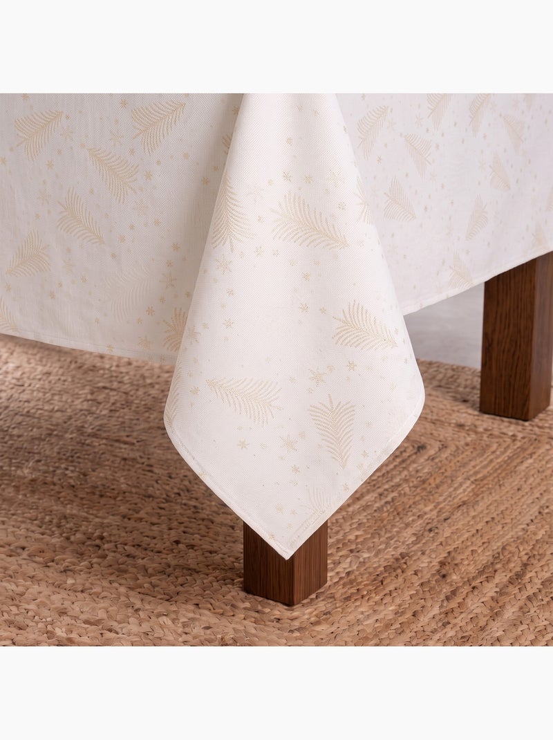 Toalha de mesa de natal em algodão, abetos e estrelas dourados em relevo - gamusi Branco Dourado - Kiabi