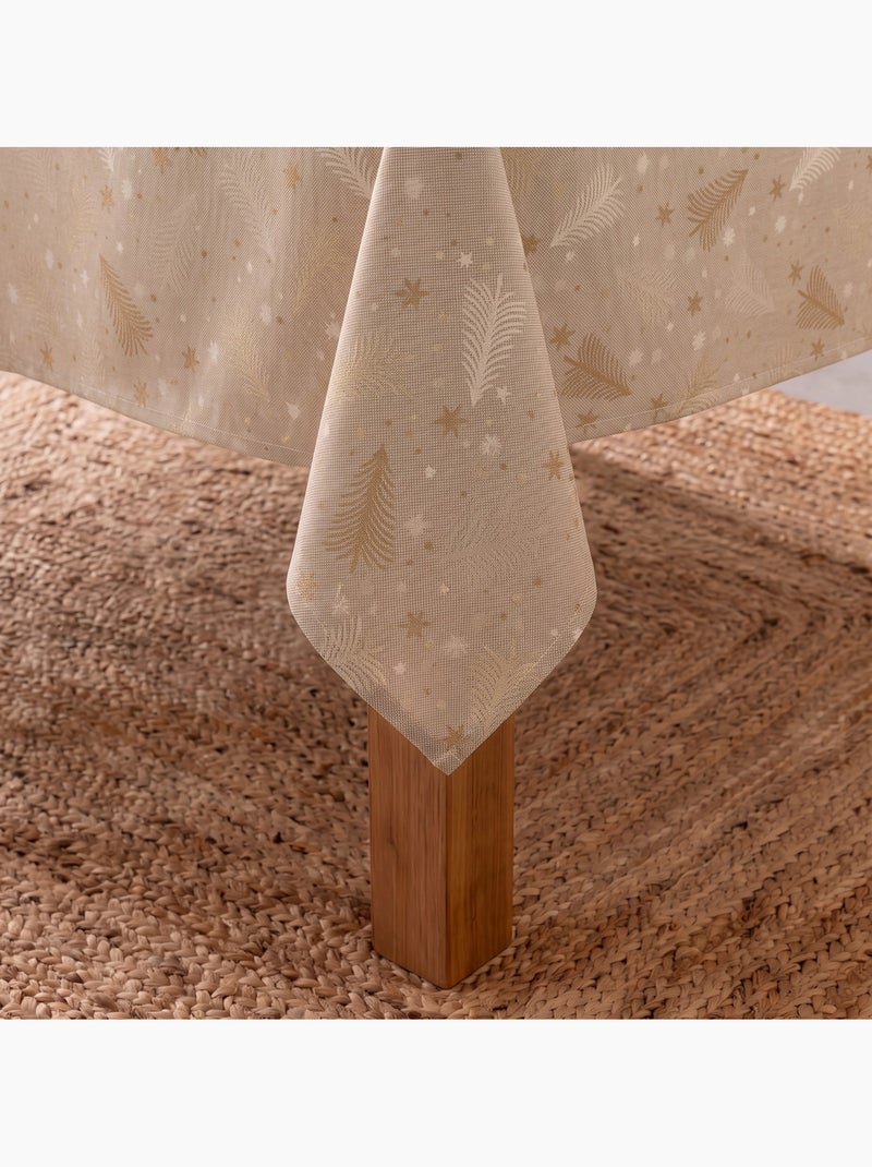 Toalha de mesa de natal em algodão, abetos e estrelas dourados em relevo - gamusi Branco Perolado/Bege/Dourado - Kiabi