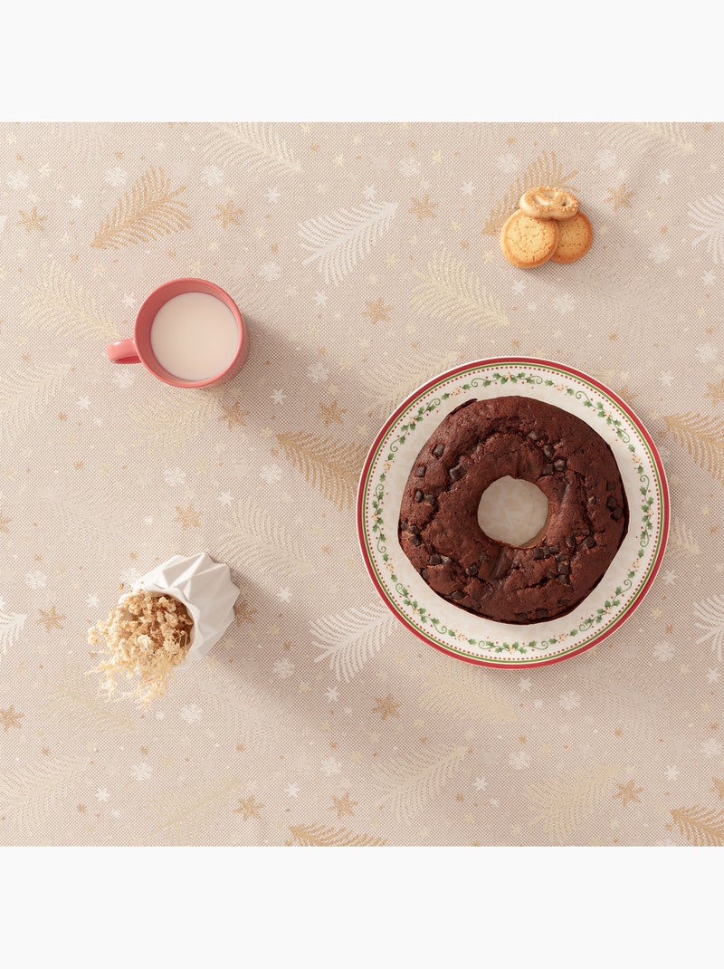 Toalha de mesa de natal em algodão, abetos e estrelas dourados em relevo - gamusi Branco Perolado/Bege/Dourado - Kiabi