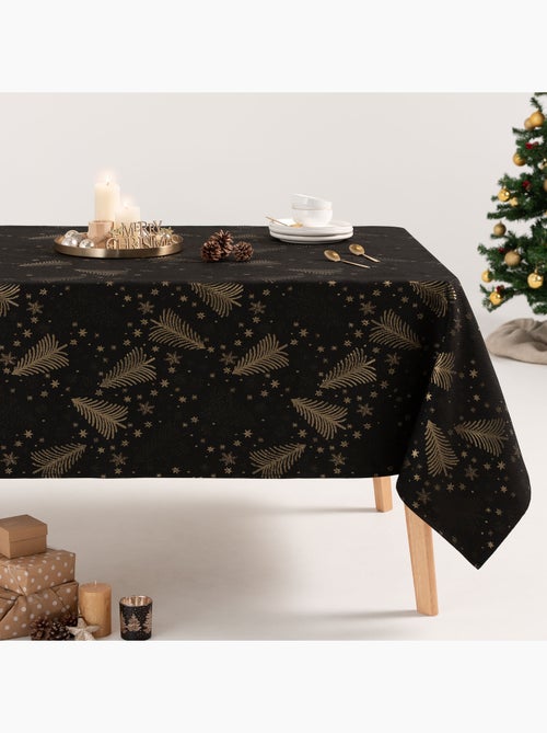 Toalha de mesa de natal em algodão, abetos e estrelas dourados em relevo - gamusi - Kiabi