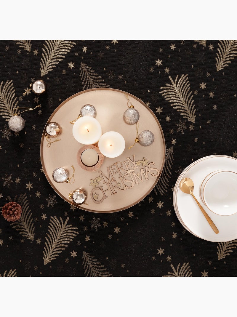 Toalha de mesa de natal em algodão, abetos e estrelas dourados em relevo - gamusi Preto Dourado - Kiabi