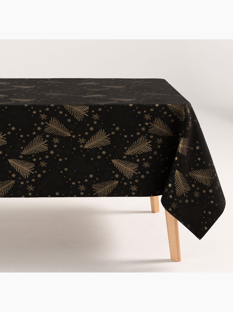 Toalha de mesa de natal em algodão, abetos e estrelas dourados em relevo - gamusi Preto Dourado - Kiabi
