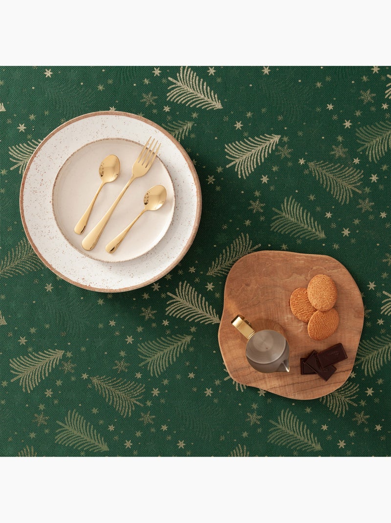 Toalha de mesa de natal em algodão, abetos e estrelas dourados em relevo - gamusi Verde - Kiabi
